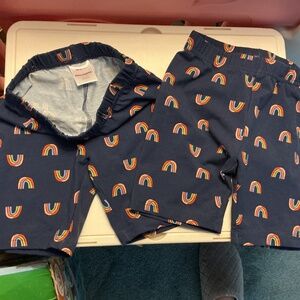 Hannah Andersen girls shorts 2 pair navy blue with rainbow print